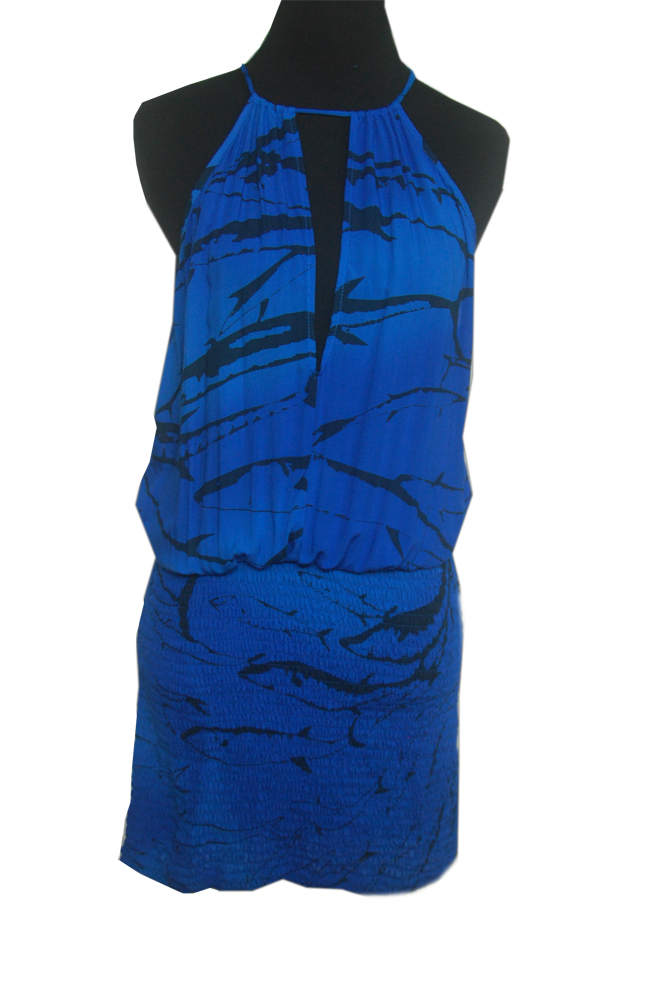 INDAH BLUE BARRACUDA SMOCKED LADIES CANOA DRESS - Aqua Sky Boutique
